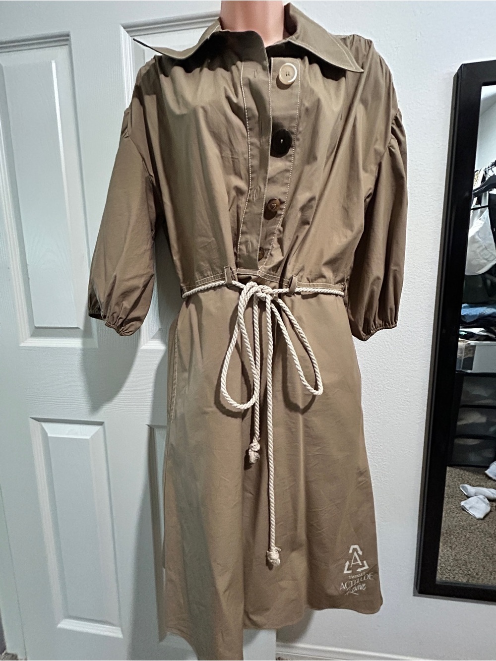 TWINSET Actitude Revive Organic Cotton Poplin Shirt Dress Beige Khaki